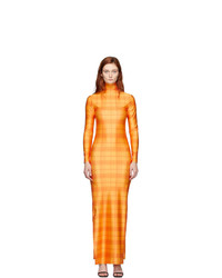 Оранжевое платье-макси в клетку