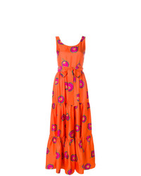 Оранжевое платье-макси с принтом от La Doublej