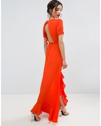 Оранжевое платье-макси с рюшами от Asos