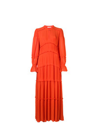 Оранжевое платье-макси с рюшами от Tory Burch