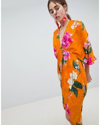 Оранжевое платье-миди с цветочным принтом от ASOS DESIGN