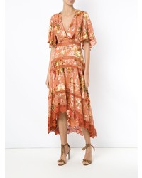 Оранжевое платье-миди с цветочным принтом от Martha Medeiros