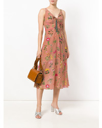 Оранжевое платье-миди с цветочным принтом от N°21