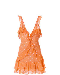 Оранжевое платье прямого кроя в горошек от For Love And Lemons