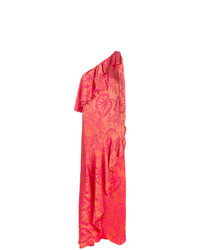Оранжевое платье прямого кроя с рюшами от Temperley London