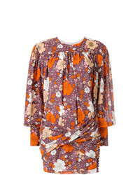 Оранжевое платье прямого кроя с цветочным принтом от Magda Butrym