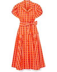 Оранжевое платье-рубашка в мелкую клетку от LHD