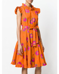 Оранжевое платье с пышной юбкой с цветочным принтом от La Doublej