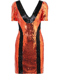 Оранжевое платье-футляр с пайетками
