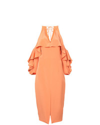 Оранжевое платье-футляр с рюшами от Cushnie et Ochs