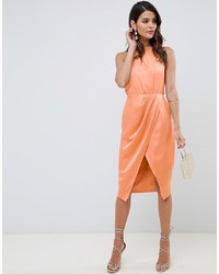 Оранжевое сатиновое платье с запахом от ASOS DESIGN