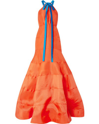 Оранжевое шелковое вечернее платье
