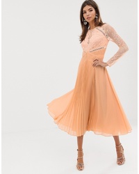 Оранжевое шелковое платье-миди со складками от ASOS DESIGN