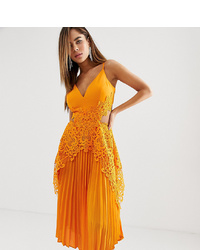 Оранжевое шелковое платье-миди со складками от ASOS DESIGN