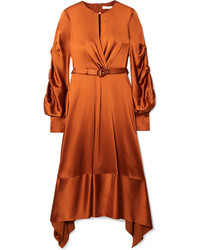 Оранжевое шелковое платье-миди от JONATHAN SIMKHAI