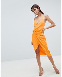 Оранжевое шелковое платье-футляр от ASOS DESIGN