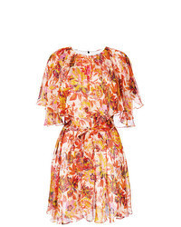 Оранжевое шифоновое платье-миди с цветочным принтом