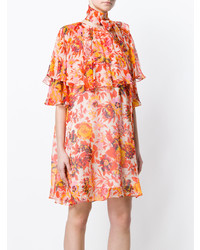 Оранжевое шифоновое платье-миди с цветочным принтом от MSGM