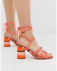 Оранжевые босоножки на каблуке из плотной ткани от ASOS DESIGN