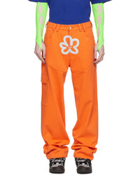 Оранжевые брюки карго с вышивкой