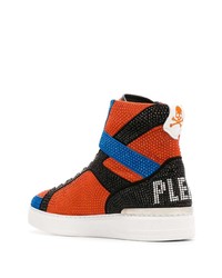 Мужские оранжевые высокие кеды из плотной ткани от Philipp Plein