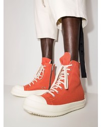 Мужские оранжевые высокие кеды от Rick Owens DRKSHDW