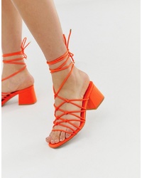Оранжевые замшевые босоножки на каблуке от ASOS DESIGN