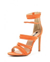 Оранжевые замшевые босоножки на каблуке от LOST INK