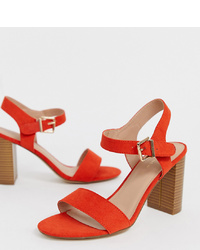 Оранжевые замшевые босоножки на каблуке от New Look Wide Fit