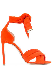 Оранжевые замшевые босоножки на каблуке от Nicholas Kirkwood