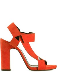 Оранжевые замшевые босоножки на каблуке от Pierre Hardy