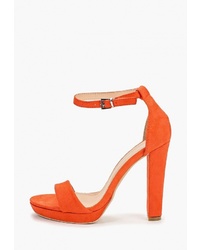 Оранжевые замшевые босоножки на каблуке от Super Mode