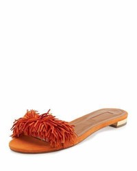 Оранжевые замшевые сандалии на плоской подошве