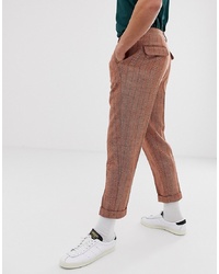Оранжевые классические брюки с узором "в ёлочку"