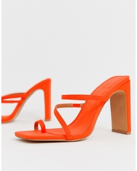 Оранжевые кожаные босоножки на каблуке от ASOS DESIGN