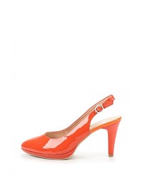 Оранжевые кожаные босоножки на каблуке от Caprice
