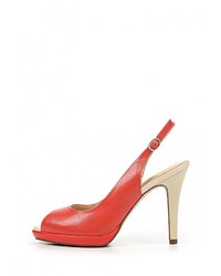 Оранжевые кожаные босоножки на каблуке от Covani