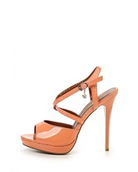 Оранжевые кожаные босоножки на каблуке от Inario