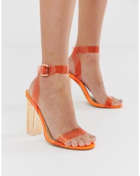 Оранжевые кожаные босоножки на каблуке от Public Desire