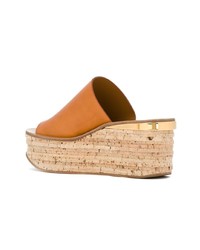 Оранжевые кожаные босоножки на танкетке от Chloé
