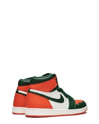 Мужские оранжевые кожаные высокие кеды от Jordan