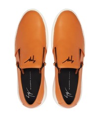 Мужские оранжевые кожаные низкие кеды от Giuseppe Zanotti