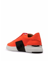 Мужские оранжевые кожаные низкие кеды от Philipp Plein