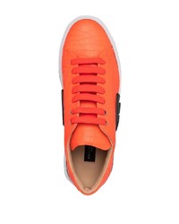Мужские оранжевые кожаные низкие кеды от Philipp Plein