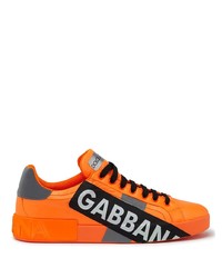 Мужские оранжевые кожаные низкие кеды от Dolce & Gabbana