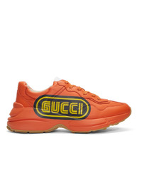 Мужские оранжевые кожаные низкие кеды от Gucci