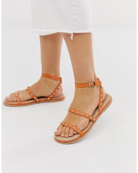 Оранжевые кожаные сандалии на плоской подошве от ASOS DESIGN