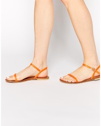 Оранжевые кожаные сандалии на плоской подошве от Asos