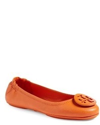 Оранжевые кожаные туфли на плоской подошве