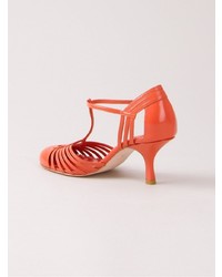 Оранжевые кожаные туфли с вырезом от Sarah Chofakian
